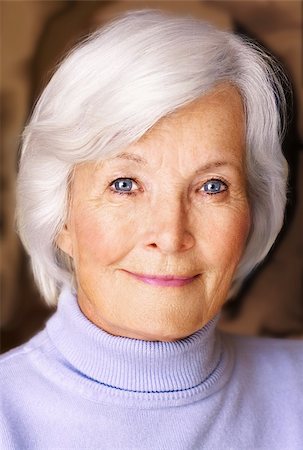 Senior woman portrait  with white hair and blue pullover Fotografie stock - Microstock e Abbonamento, Codice: 400-04138695