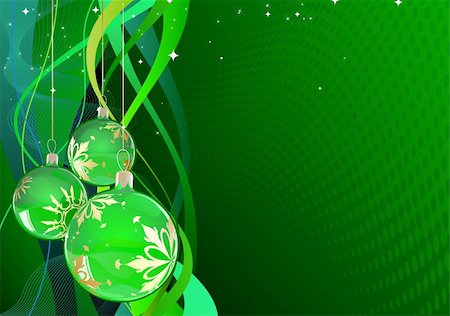 simsearch:400-09090314,k - Vector illustration of green Holiday card with christmas balls on the abstract lines background Foto de stock - Super Valor sin royalties y Suscripción, Código: 400-04138955