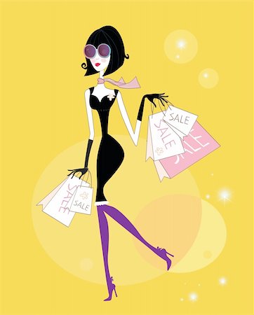 picture of a black woman at the grocery store - Sales begin! Girl with shopping bags. Lifestyle vector Illustration. Stock Photo - Budget Royalty-Free & Subscription, Code: 400-04139010