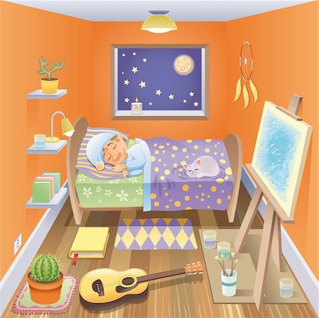 simsearch:400-09097342,k - Boy is sleeping in his bedroom, cartoon and vector scene Stock Photo - Budget Royalty-Free & Subscription, Code: 400-04139352