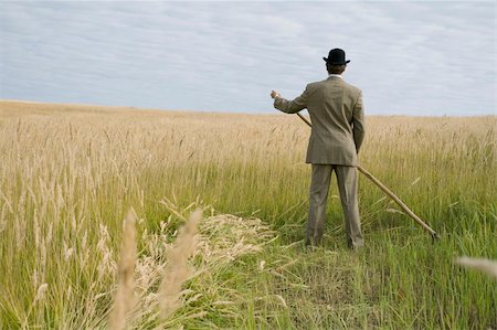 Un homme tond l'herbe avec une faux sur golden meadow. Photographie de stock - Aubaine LD & Abonnement, Code: 400-04139353