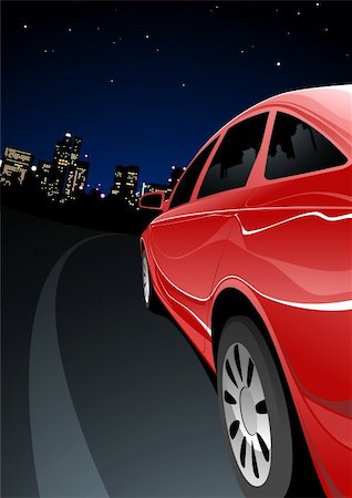 speed sedan - The red car quickly goes towards a night city Stock Photo - Budget Royalty-Free & Subscription, Code: 400-04139390