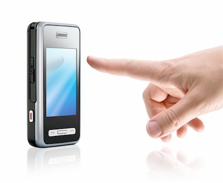 simsearch:400-04354797,k - téléphone mobile à écran tactile et le doigt, isolé sur fond blanc Photographie de stock - Aubaine LD & Abonnement, Code: 400-04139469