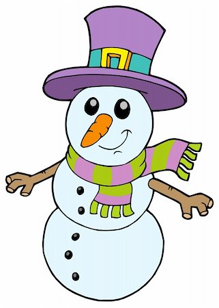 snow winter cartoon clipart - Cute cartoon snowman - vector illustration. Stock Photo - Budget Royalty-Free & Subscription, Code: 400-04139815