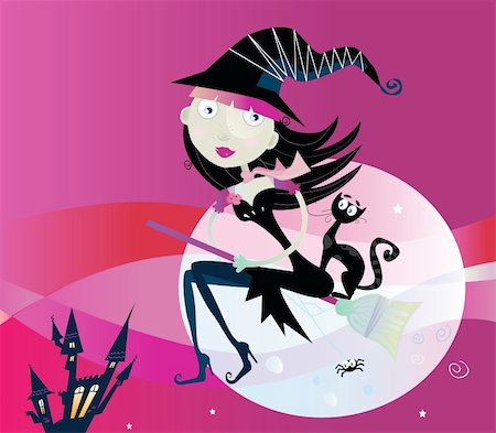 simsearch:400-07776243,k - Flying halloween witch by midnight moon. Vector Illustration. Fotografie stock - Microstock e Abbonamento, Codice: 400-04139822