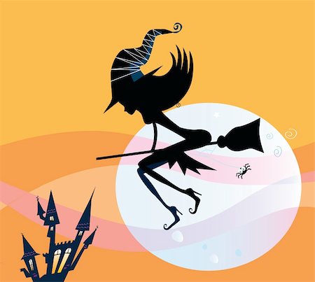 simsearch:400-09132992,k - Flying halloween witch silhouette by midnight moon. Vector Illustration. Stock Photo - Budget Royalty-Free & Subscription, Code: 400-04139837