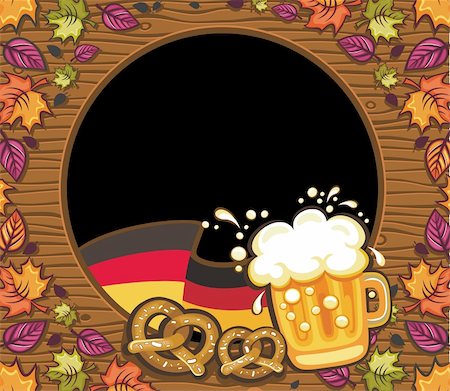 simsearch:841-03063177,k - Décoration de fête de la bière vecteur avec espace pour votre texte. Bretzel, bière, feuilles d'automne, drapeau allemand, et Photographie de stock - Aubaine LD & Abonnement, Code: 400-04139919