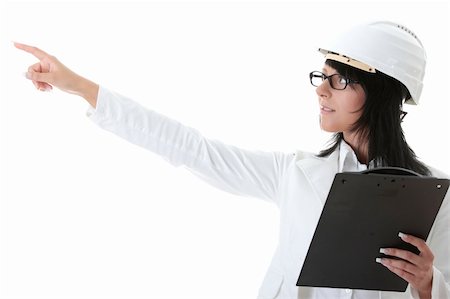 Architectes femme isoalted casque blanc sur blanc Photographie de stock - Aubaine LD & Abonnement, Code: 400-04130065