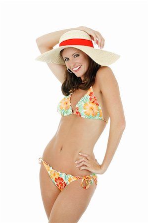simsearch:400-04258029,k - Beautiful and sexy Caucasian waman in a flowered bikini wearing a hat Foto de stock - Royalty-Free Super Valor e Assinatura, Número: 400-04130148