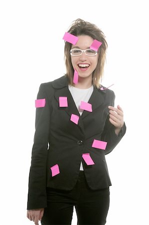 Businesswoman with multi task pink color notes Stock Photo - Budget Royalty-Free & Subscription, Code: 400-04130142