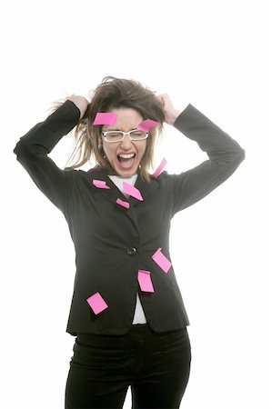 Businesswoman with multi task pink color notes Stock Photo - Budget Royalty-Free & Subscription, Code: 400-04130143