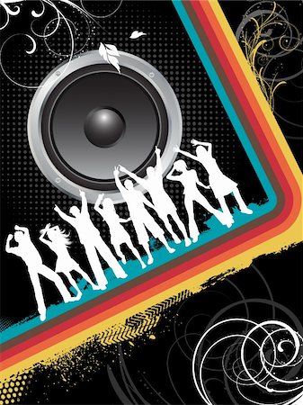 simsearch:400-04349797,k - Silhouettes of people dancing on retro grunge background Stock Photo - Budget Royalty-Free & Subscription, Code: 400-04130156