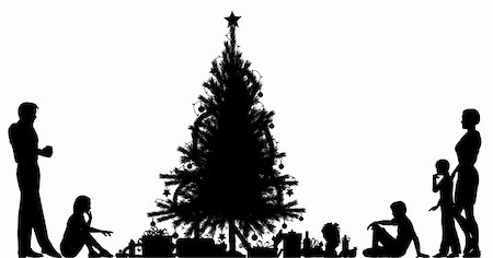 pictures of black family celebrating christmas - Editable vector silhouette of a family around a Christmas tree with all elements as separate objects Stock Photo - Budget Royalty-Free & Subscription, Code: 400-04130213