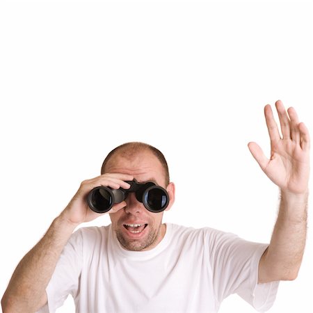 isolated man with binocular on white background Stock Photo - Budget Royalty-Free & Subscription, Code: 400-04130225