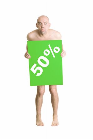 naked funny man with green cardboard  isolated on white background Stock Photo - Budget Royalty-Free & Subscription, Code: 400-04130233