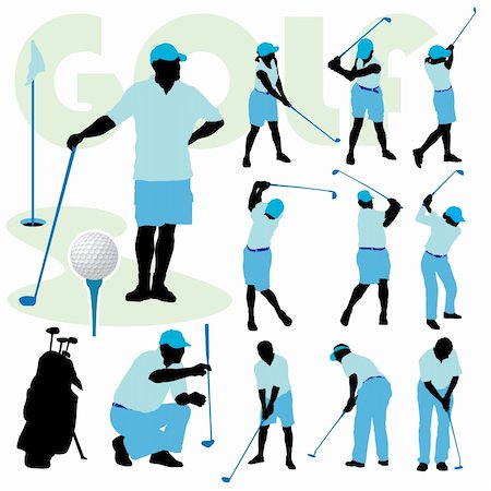 simsearch:400-03975619,k - Set of golfing people silhouette on a golf course. Stock Photo - Budget Royalty-Free & Subscription, Code: 400-04131042