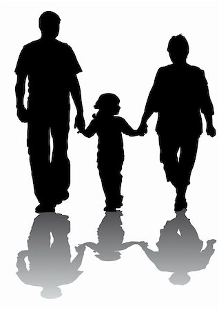 Vector drawing families with children. Silhouettes on a white background Stock Photo - Budget Royalty-Free & Subscription, Code: 400-04131052