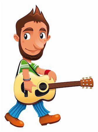 Funny musician - vector and cartoon musical character with guitar Stock Photo - Budget Royalty-Free & Subscription, Code: 400-04131068