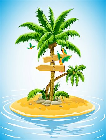 single coconut tree picture - tropical palm tree on the uninhabited island in the ocean - vector illustration Stock Photo - Budget Royalty-Free & Subscription, Code: 400-04131081