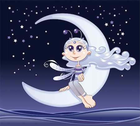 Fairy moon. Vector and cartoon romantic illustration Stock Photo - Budget Royalty-Free & Subscription, Code: 400-04131109