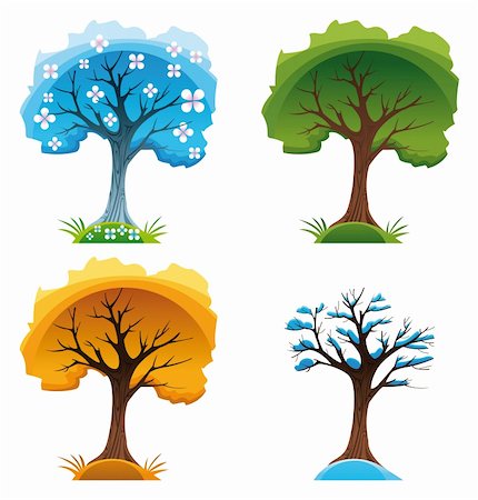 Season trees, cartoon and vector illustration Stock Photo - Budget Royalty-Free & Subscription, Code: 400-04131153