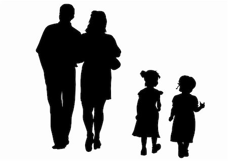 Vector drawing families with children. Silhouettes on a white background Stock Photo - Budget Royalty-Free & Subscription, Code: 400-04132453