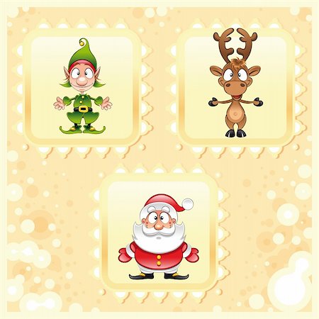 SantaClaus, Rudolph and Elf - cartoon and vector illustration Foto de stock - Super Valor sin royalties y Suscripción, Código: 400-04132537