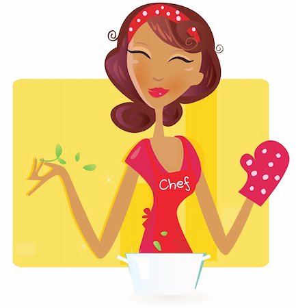 pretty cartoon mother - Sexi woman is preparing dinner in the kitchen. Vector Illustration. Stock Photo - Budget Royalty-Free & Subscription, Code: 400-04132641