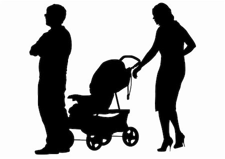 Vector drawing families with children. Silhouettes on a white background Stock Photo - Budget Royalty-Free & Subscription, Code: 400-04132983