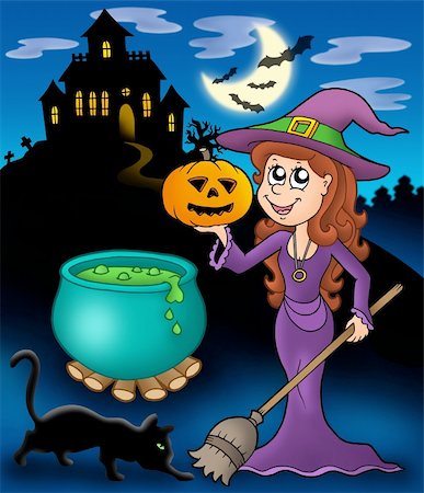 simsearch:400-04133143,k - Haunted mansion with wizard girl - color illustration. Stock Photo - Budget Royalty-Free & Subscription, Code: 400-04133142