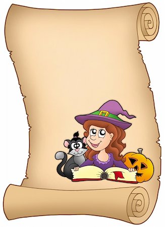 simsearch:400-04133143,k - Parchment with Halloween girl - color illustration. Stock Photo - Budget Royalty-Free & Subscription, Code: 400-04133143