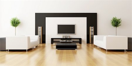 flat tv on wall - 3d rendering Stock Photo - Budget Royalty-Free & Subscription, Code: 400-04133189