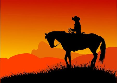 Vector silhouette of cowboy  riding in the desert Stock Photo - Budget Royalty-Free & Subscription, Code: 400-04133239