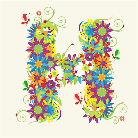 simsearch:400-04133416,k - Letter H, floral design. See also letters in my gallery Foto de stock - Super Valor sin royalties y Suscripción, Código: 400-04133410