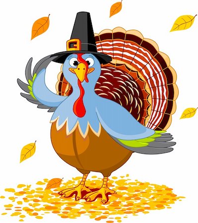 Illustration of a Thanksgiving turkey with pilgrim hat Stock Photo - Budget Royalty-Free & Subscription, Code: 400-04133454