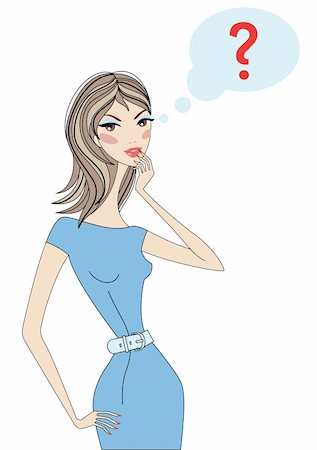 drawing girls body - woman thinking about a question, vector Stock Photo - Budget Royalty-Free & Subscription, Code: 400-04133468