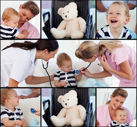 stethoscope girl and boy - Medical team attending to a baby in hospital Stock Photo - Budget Royalty-Free & Subscription, Code: 400-04133582
