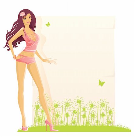 simsearch:400-07421465,k - Summer girl with banner for text, vector Foto de stock - Super Valor sin royalties y Suscripción, Código: 400-04133612