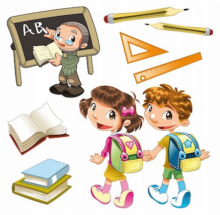 student and teacher illustrations - School elements, vector and cartoon illustration Stock Photo - Budget Royalty-Free & Subscription, Code: 400-04133864