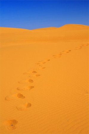 sahara desert terrain - footsteps on sand dunes, cloudless sky in background Stock Photo - Budget Royalty-Free & Subscription, Code: 400-04133942