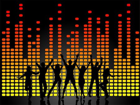 simsearch:400-04969579,k - Silhouettes of people dancing on graphic equaliser background Stock Photo - Budget Royalty-Free & Subscription, Code: 400-04144015