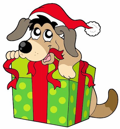 simsearch:400-08343929,k - Cute dog in Santas hat - vector illustration. Foto de stock - Royalty-Free Super Valor e Assinatura, Número: 400-04144024
