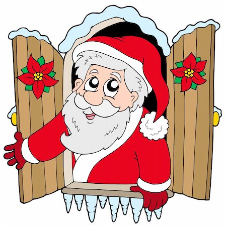 simsearch:400-04144529,k - Christmas window with Santa Claus - vector illustration. Fotografie stock - Microstock e Abbonamento, Codice: 400-04144022