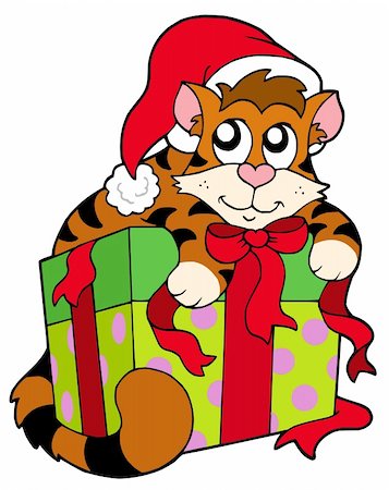 simsearch:400-08343929,k - Cute cat in Santas hat - vector illustration. Foto de stock - Super Valor sin royalties y Suscripción, Código: 400-04144023