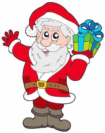 simsearch:400-04144529,k - Santa Claus with Christmas gift - vector illustration. Fotografie stock - Microstock e Abbonamento, Codice: 400-04144031