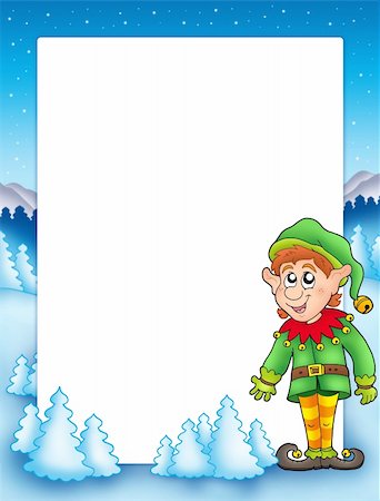 simsearch:400-05898862,k - Christmas frame with elf - color illustration. Stock Photo - Budget Royalty-Free & Subscription, Code: 400-04144049