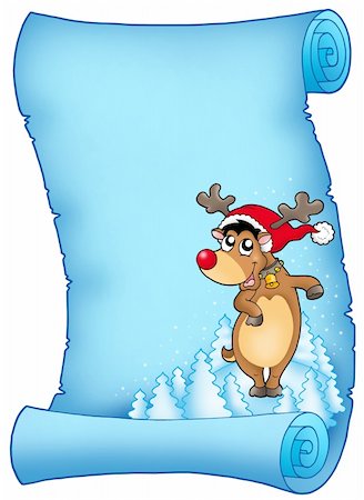 elk on snow - Blue parchment with Christmas reindeer - color illustration. Stock Photo - Budget Royalty-Free & Subscription, Code: 400-04144040