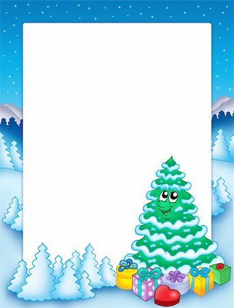 simsearch:400-05701439,k - Christmas frame with tree 2 - color illustration. Stock Photo - Budget Royalty-Free & Subscription, Code: 400-04144054