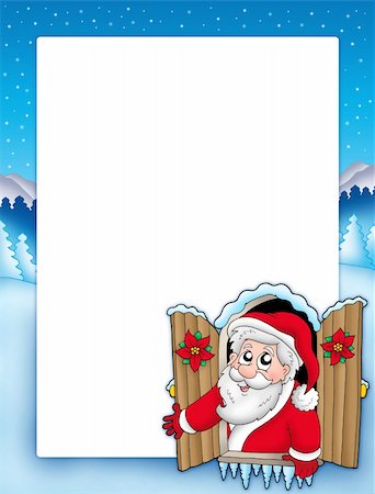 simsearch:400-04144529,k - Christmas frame with Santa in window - color illustration. Fotografie stock - Microstock e Abbonamento, Codice: 400-04144051
