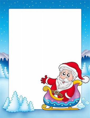 simsearch:400-04144529,k - Christmas frame with Santa on sledge - color illustration. Fotografie stock - Microstock e Abbonamento, Codice: 400-04144052